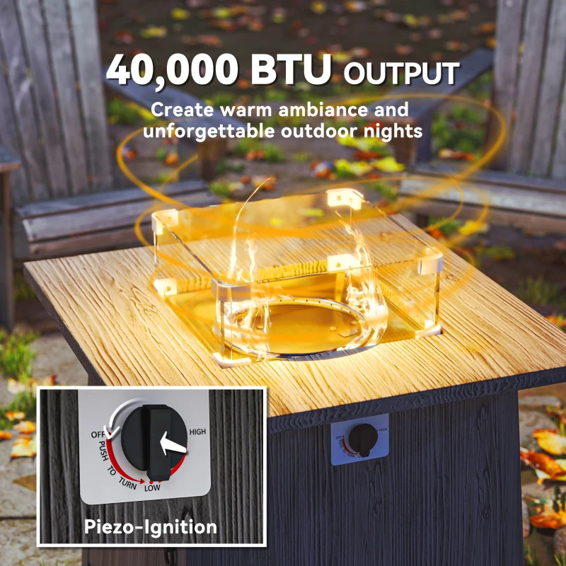 Outsunny 28" Propane Fire Pit Table 40,000 BTU Square Outdoor Gas Fire Table with Waterproof Cover, Adjustable Foot Pads