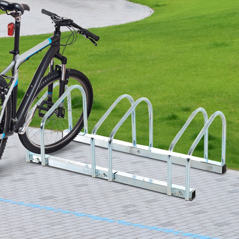 Floor Mount Bike Rack HOMCOM 3-Bike Floor Parking Rack - Steel Bike ...
