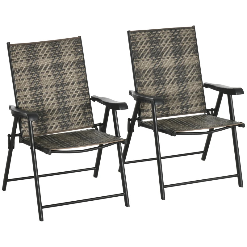 Outsunny Patio Wicker Dining Chair Set of 2, Outdoor Dining Chair Set, PE Rattan Foldable Chair with Steel Frame for Garden, Backyard, Porch, Grey/Beige