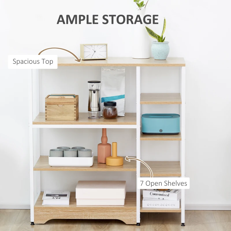 HOMCOM Storage Shelf Multi-Tier Bookcase Utility Display Rack Home Organizer for Kitchen, Garage, Living Room, White
