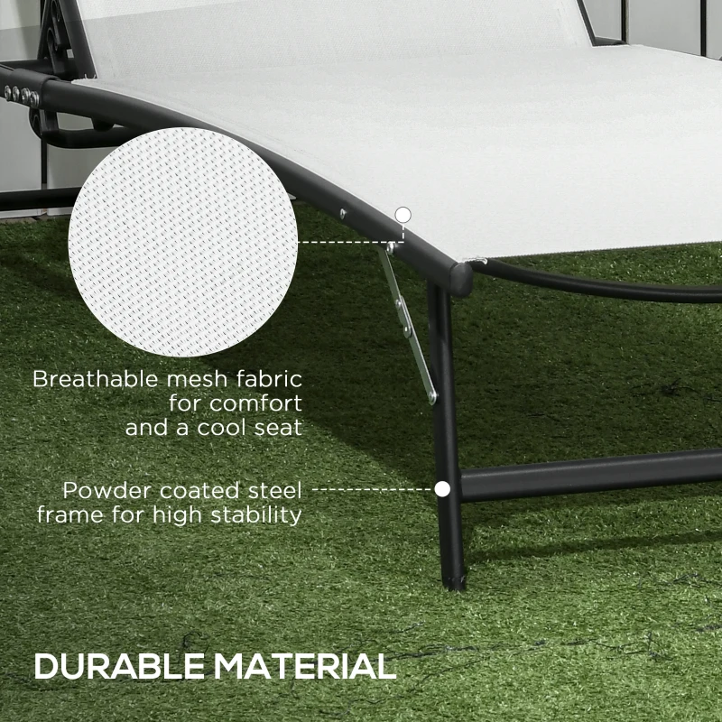 Outsunny 2PCs Lounge Chairs with Wheels, 5-Level Adjustable Backrest for Garden, Backyard, Patio, Deck, Poolside, White