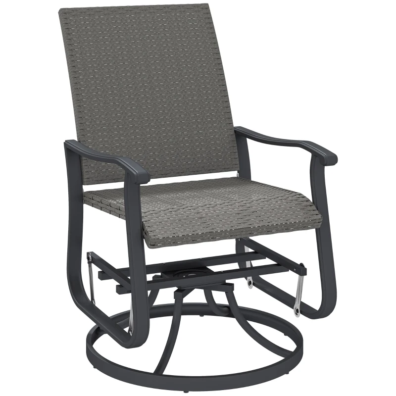 Outsunny Rattan Patio Glider, Wicker Outdoor Glider Swivel Chair with Steel Frame, High Back for Backyard Porch, Grey