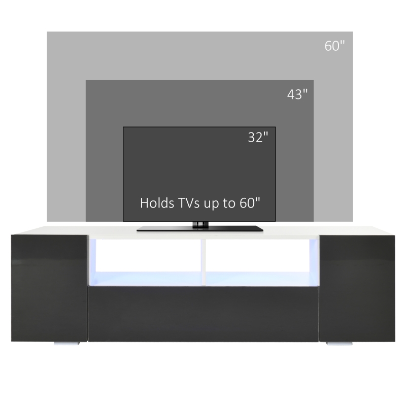 HOMCOM TV Stand for TVs up to 60", TV Unit with LED Lights, Storage Shelves and Cupboards, 53.9" x 13.8" x 16.5", Grey