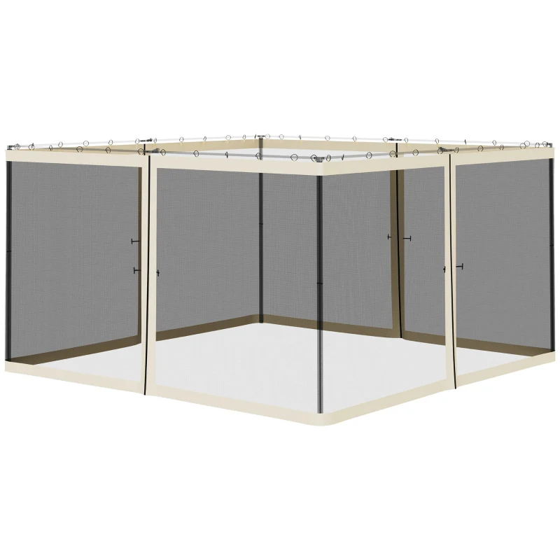 Outsunny Replacement Mosquito Netting for Gazebo 12' x 12' Black Screen Walls for Canopy with Zippers for Parties and Outdoor Activities, Cream White