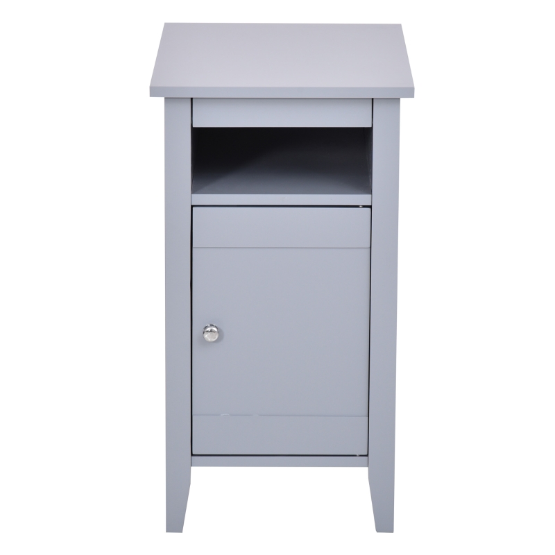 HOMCOM Wooden3-Tier Modern Nightstand with Pullout Shelf, Adjustable Open Shelf, and Door Cabinet, Grey