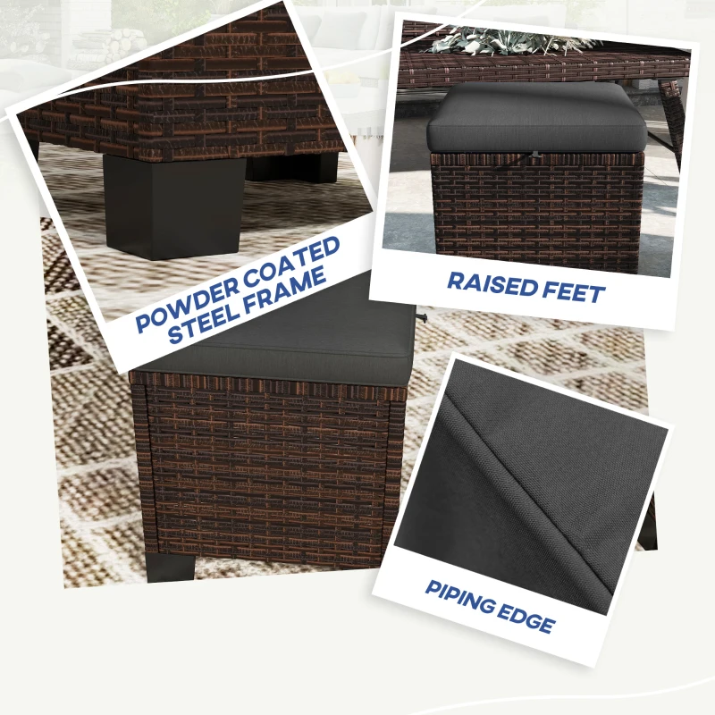 Outsunny 2 Piece Wicker Outdoor Ottomans with Cushions, Rattan Ottoman Footrest and Side Table for Patio, Yard, Poolside, Gray