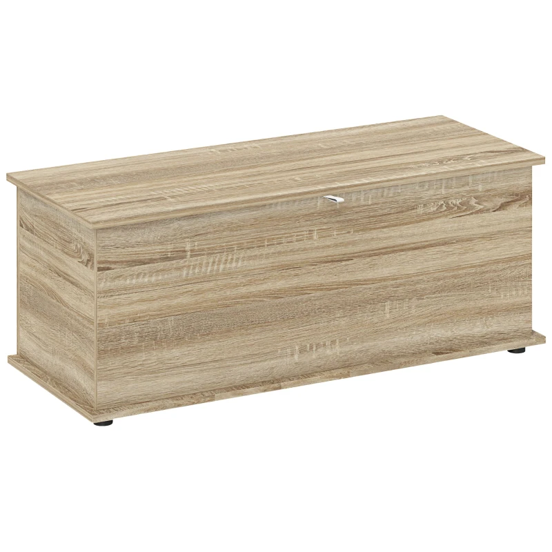 HOMCOM 39.5" Storage Chest with 2 Safety Hinges, Storage Box Organizer with Flip-Top Lid, Entryway Storage Bench, Oak
