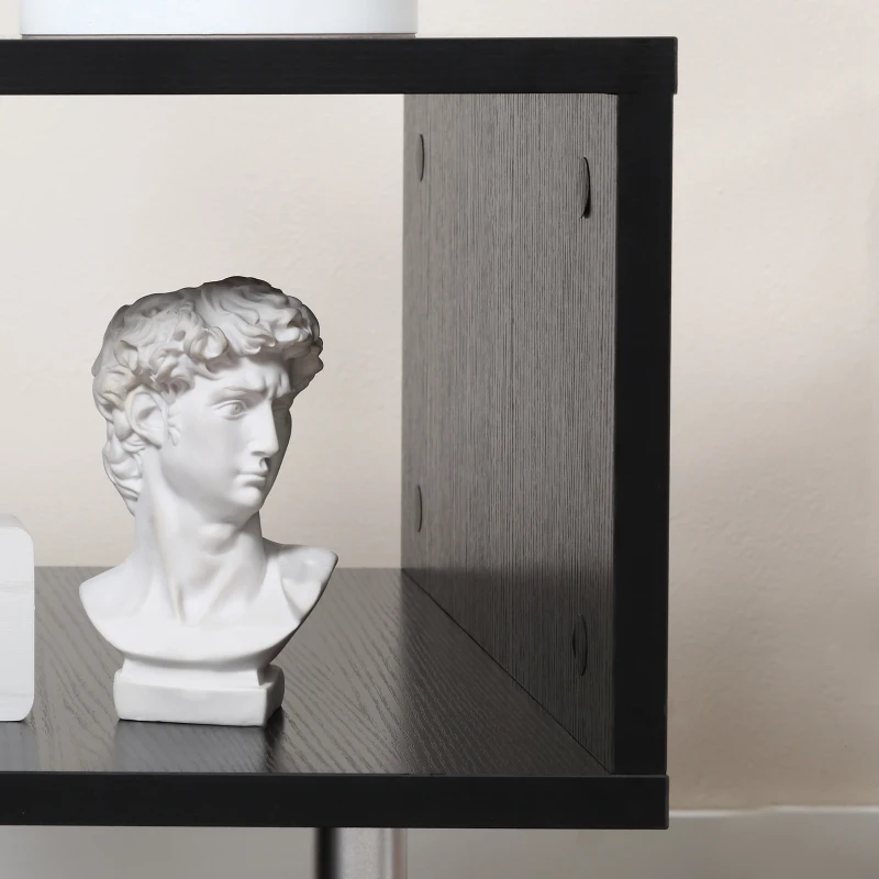 HOMCOM Wooden S Shape End Table 3 Tier Storage Shelves Organizer Living Room Side Table Desk Black