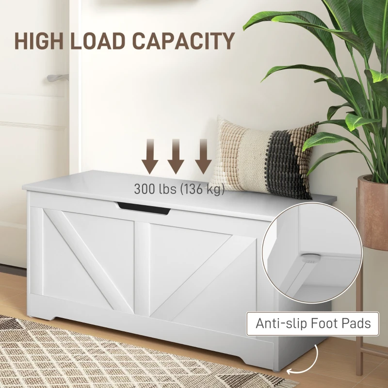 HOMCOM 39.4 Inches Storage Chest, Storage Trunk with 2 Safety Hinges, Wooden Box for Living Room, White Wood Grain