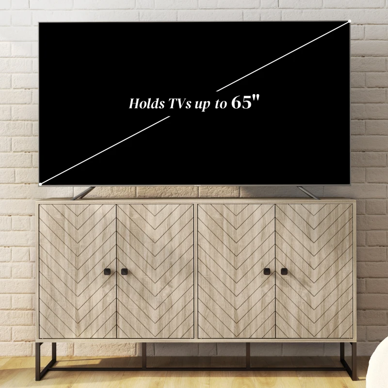 HOMCOM Sideboard Buffet Cabinet with 2 Adjustable Shelves and Steel Base, TV Stand, Coffee Bar Cabinet for Living Room, Oak