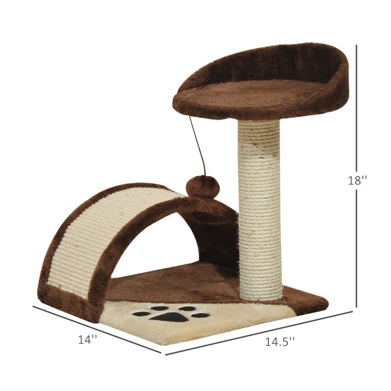 PawHut 18" Cat Tree Scratching Kitty House Kitten Activity Centre Pet Bed Post Furniture with Hanging Toy (Brown)