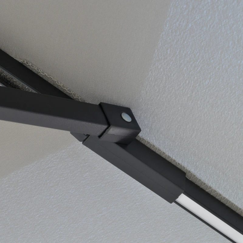 Outsunny 10FT Cantilever Patio Umbrella with Lights Solar Powered Offset Umbrella with Crank and Cross Base for Deck Light Grey