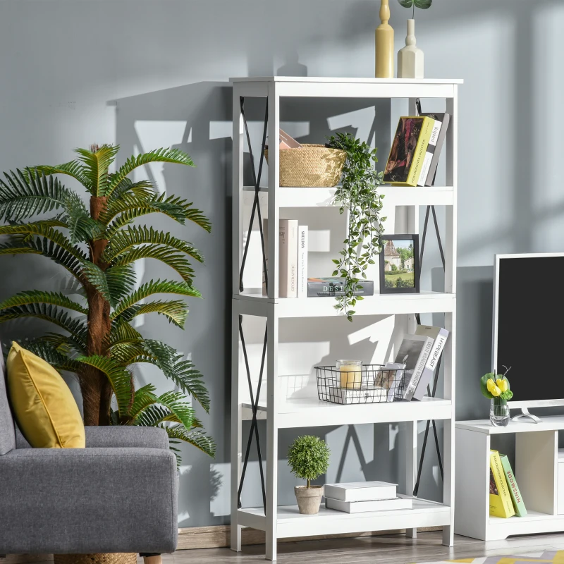 HOMCOM 4-Tier Bookcase, Display Shelf, Unit Storage Rack Organizer for Living Room, Office - White