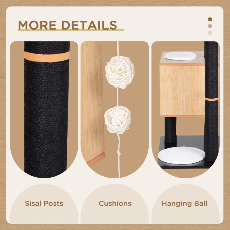 PawHut 47.2" Cat Tree, Kitten Scratcher, Activity Center, Play House with Condo Sisal, Scratching Post, and Mat, Black