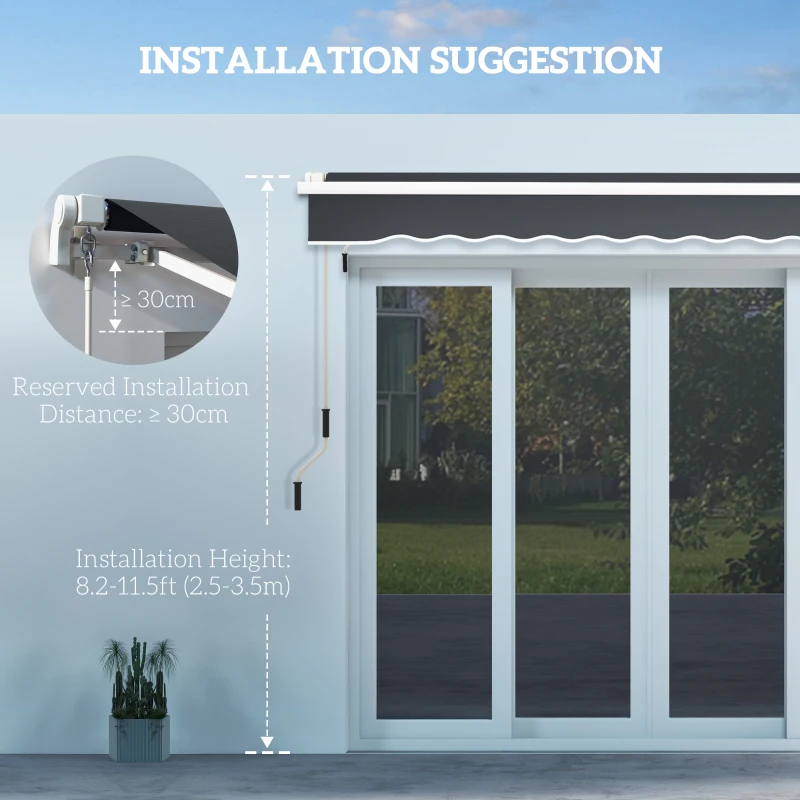 Outsunny 10' x 6.5' Manual Retractable Awning with LED Lights, Aluminum Frame Sun Canopies for Patio Door Window, Dark Grey