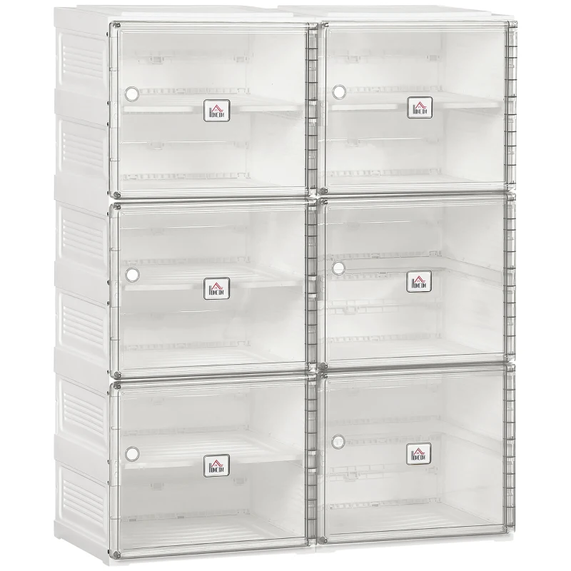HOMCOM 20-Pair Shoe Storage Box, Portable Shoe Cabinet, Folding Storage Organizer Modular Cabinet with Ten Compartments, Magnetic Doors, for Hallway, Entryway, White