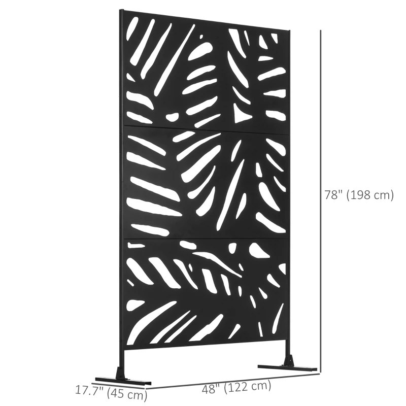 Outsunny Freestanding Outdoor Privacy Screen, Decorative Metal Outdoor Divider with Stand for Garden, Backyard, Deck, Pool, Black