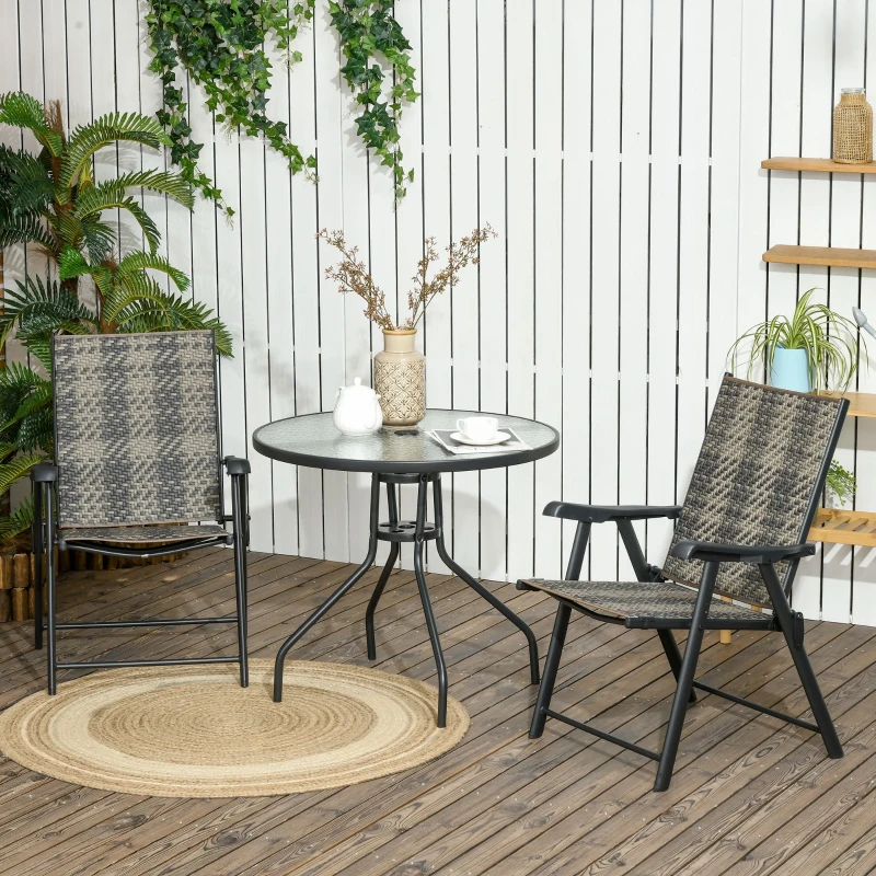 Outsunny Patio Wicker Dining Chair Set of 2, Outdoor Dining Chair Set, PE Rattan Foldable Chair with Steel Frame for Garden, Backyard, Porch, Grey/Beige