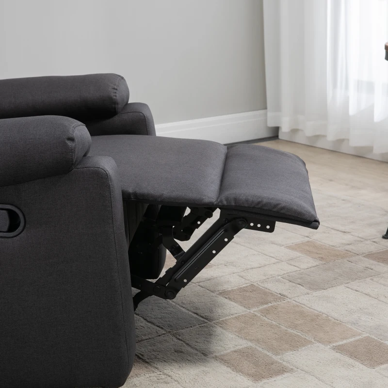 HOMCOM Recliner Chair, Manual Reclining Chair with Footrest, Padded Seat for Living Room, Bedroom, Study, Dark Grey