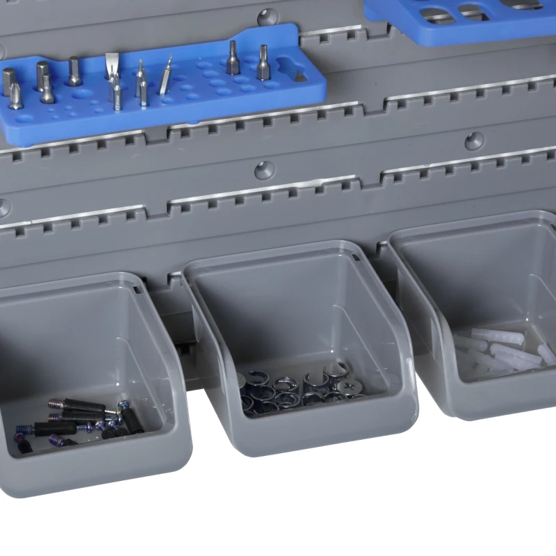 DURHAND 44PC Wall Mounted Storage Bins Parts Rack Kit with 2 Colour Parts, Hardware Screw Tool Organizer with Storage Bins, Pegboard and Hooks, Garage Plastic Organizer, Blue