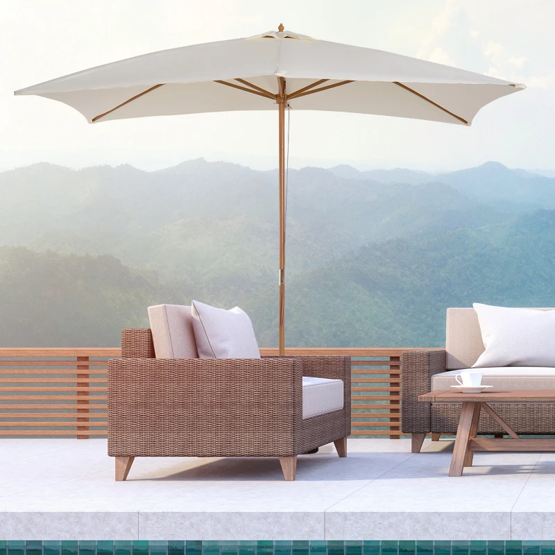 Outsunny Patio Umbrella Market Patio Sun Umbrella Rectangle Cream White