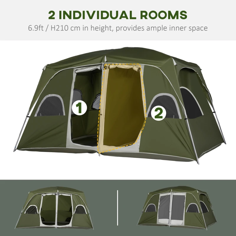 Outsunny 4-8 Person Family Tent, Camping Tent with 2 Room Mesh Windows, Easy Set Up for Backpacking, Hiking, Outdoor, Dark Green