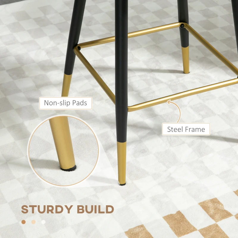 HOMCOM Bar Stools Set of 2 Modern Counter Height Bar Stools with Back, Footrest for Home Kitchen, 23.2"x20.5"x35.4", Yellow