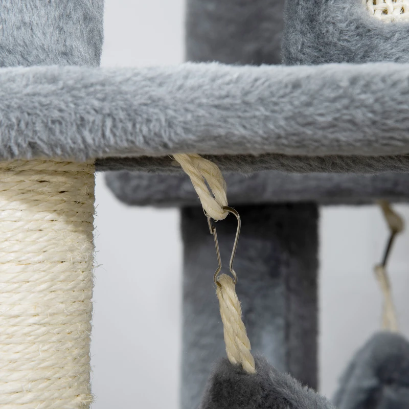 PawHut 55" Cat Tree for Indoor Cats, Cat Tower, Kitty Activity Center with Cat Bed Ramp Condo Hammocks Hanging Ball Toys Sisal Rope Scratching Post, Grey