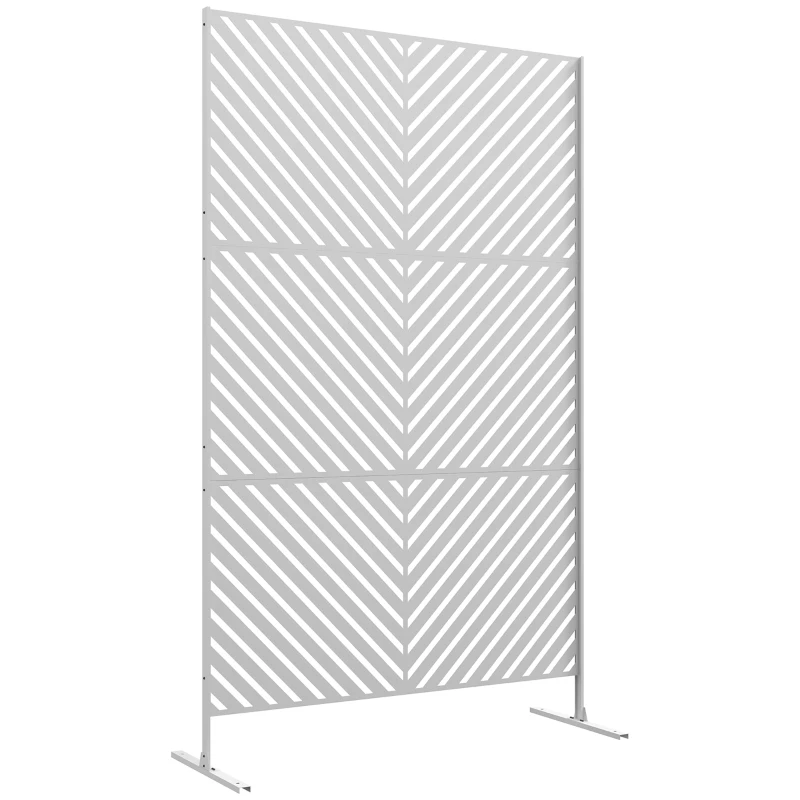 Outsunny 6.5FT Decorative Outdoor Divider, Metal Privacy Screen with Stand, Triangle Style, White
