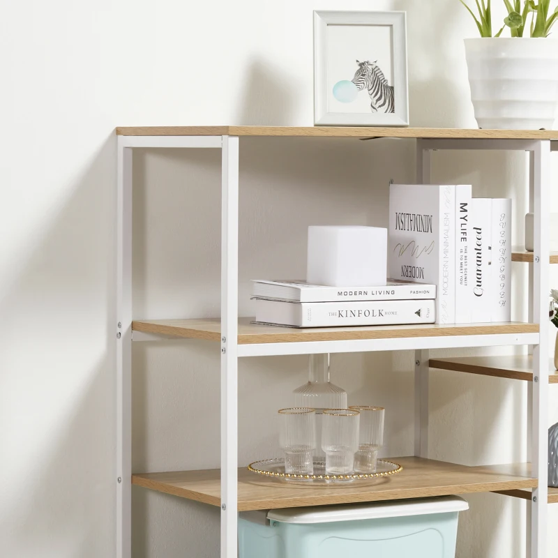 HOMCOM Storage Shelf Multi-Tier Bookcase Utility Display Rack Home Organizer for Kitchen, Garage, Living Room, White