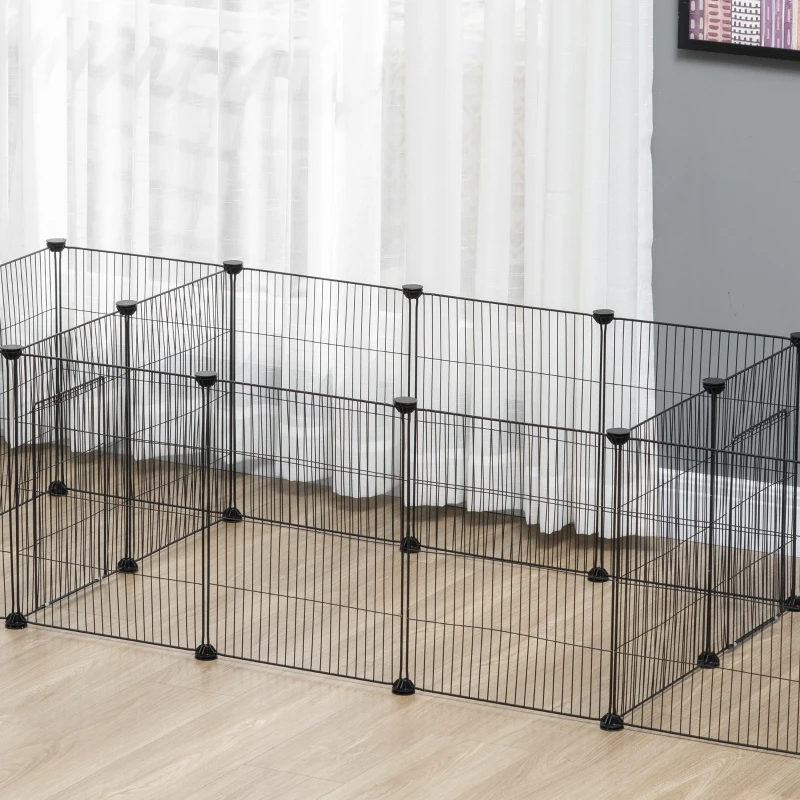 PawHut 18 Panels Small Animal Cage with Doors, Guinea Pig Playpen, Portable Metal Wire Yard for Hedgehogs