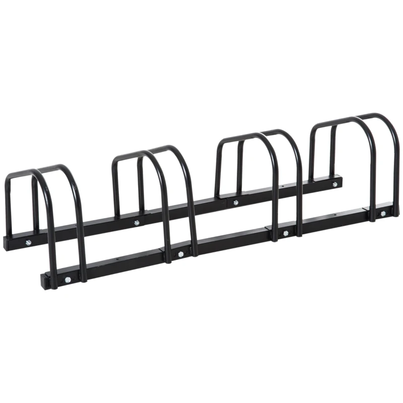 Soozier 4-Bike Bicycle Floor Parking Rack Cycling Storage Stand Garage Organizer for Indoor and Outdoor Use Black