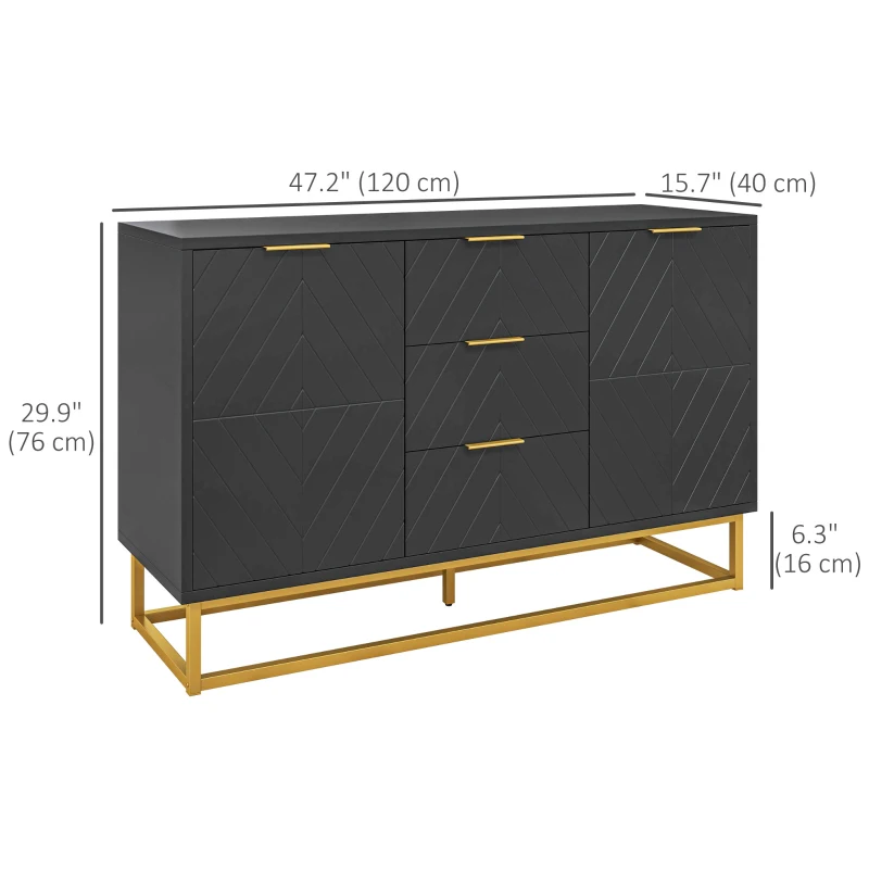 HOMCOM Sideboard Storage Cabinet with 3 Drawers, Adjustable Shelves and Doors, Kitchen Buffet Cabinet for Dining Room, Black