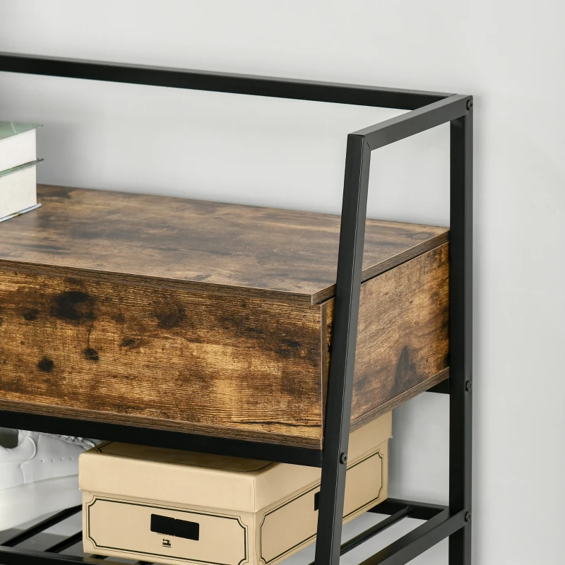 HOMCOM Industrial Shoe Storage Bench, Shoe Storage with Seat, Entrance Bench with 2 Hidden Compartments and Shelf for Hallway