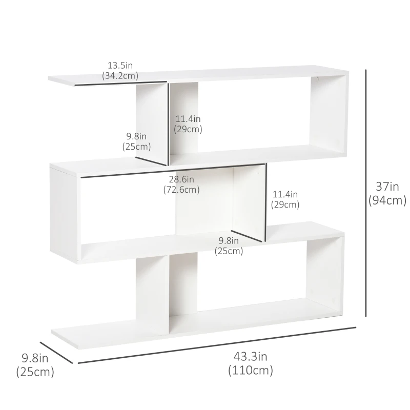 HOMCOM Versatile 3-tier Multi-Shelf Bookshelf Wood Stand Bookcase Storage Display Home Office Organizer, White