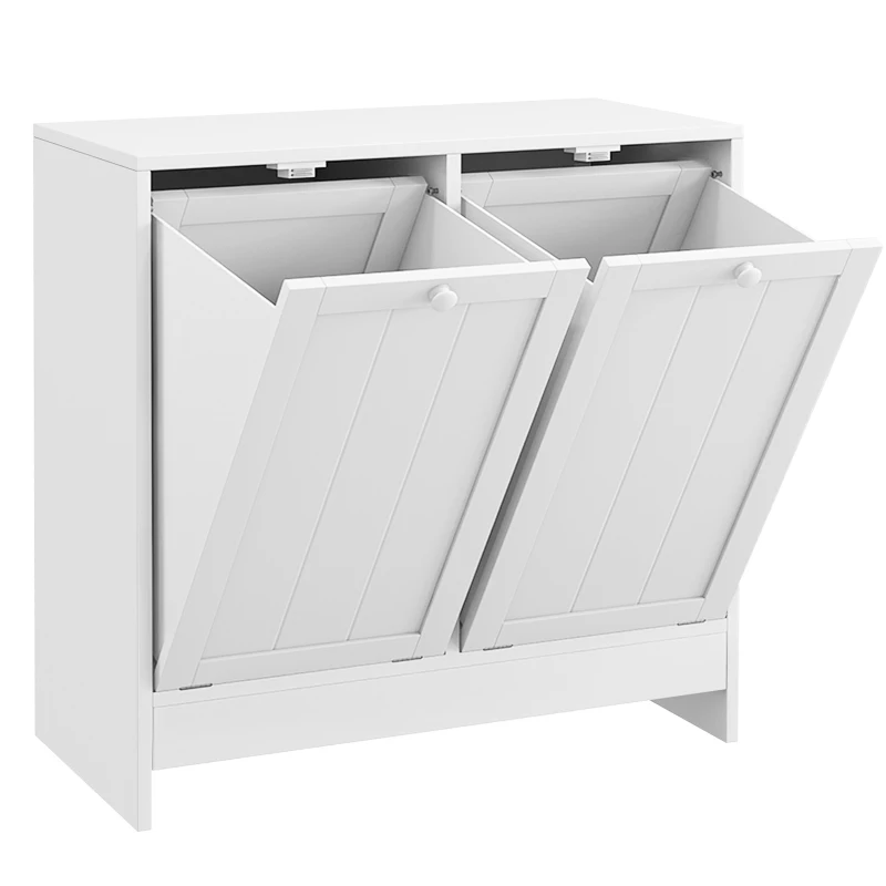 kleankin Tilt-Out Laundry Storage Cabinet, Modern Laundry Hamper with 2 Compartments for Bathroom Washroom, White
