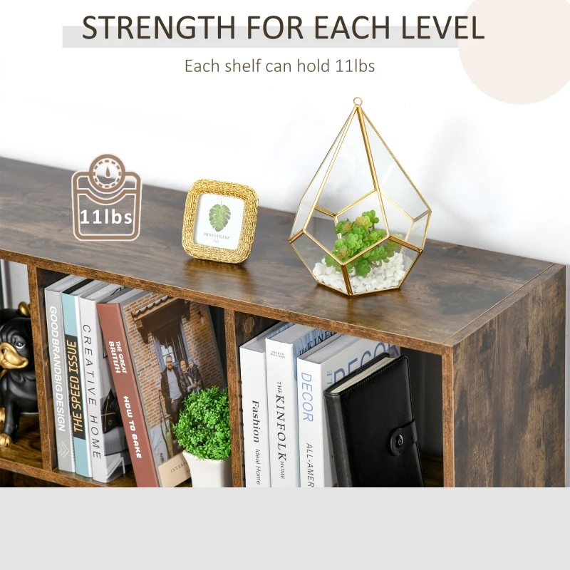 HOMCOM Storage Shelf 3-Tier Bookcase Display Rack Home Organizer for Home Office, Living Room, Playroom, Rustic Brown