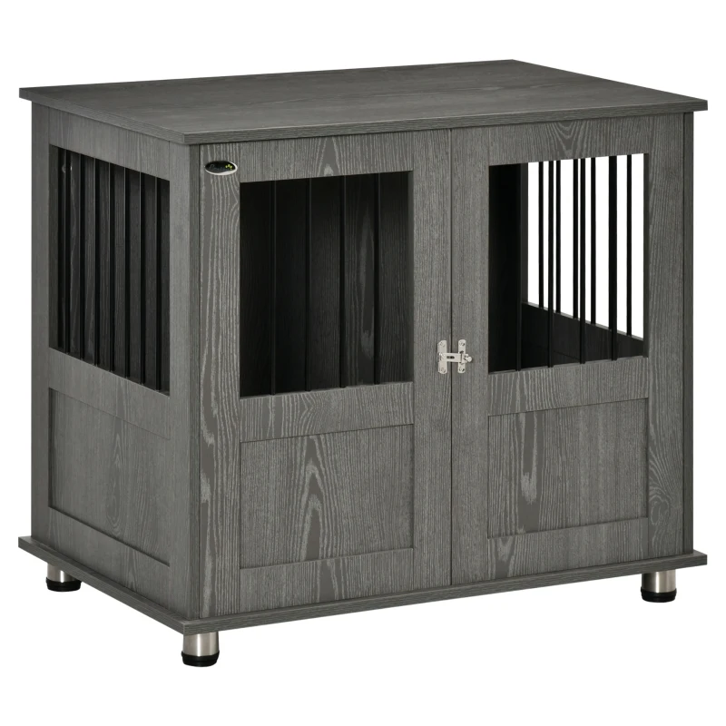PawHut Dog Crate Furniture with Lockable Magnetic Door, Adjustable feet for Small & Medium Dogs, Indoor Use, Grey