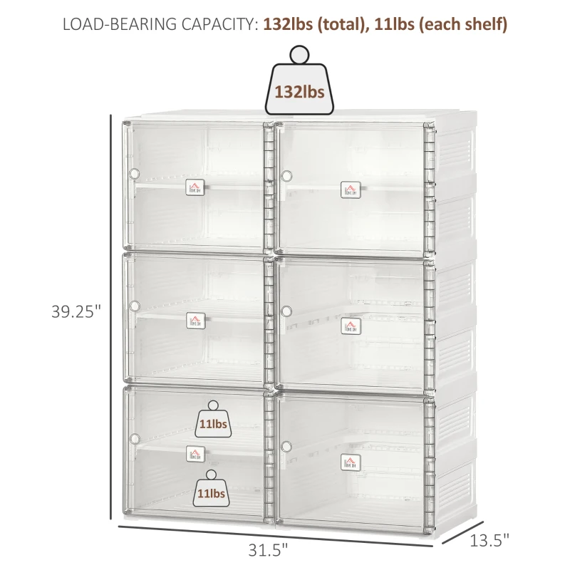 HOMCOM 20-Pair Shoe Storage Box, Portable Shoe Cabinet, Folding Storage Organizer Modular Cabinet with Ten Compartments, Magnetic Doors, for Hallway, Entryway, White