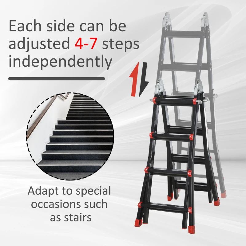 HOMCOM 13FT Aluminum Telescoping Ladder Folding Telescopic Ladder with Adjustable Height Non-Slip Feet 330lb Capacity Black