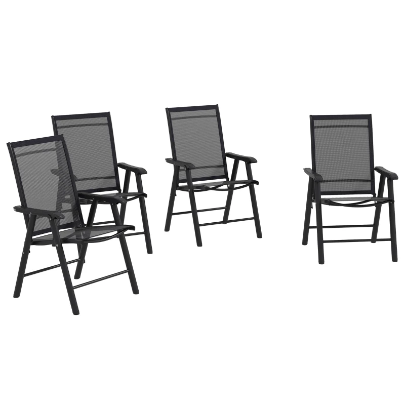 Outsunny 4-Piece Folding Chair Set for Relaxing on Patio Balcony Garden, Comfortable Outdoor Furniture with Armrests, Black