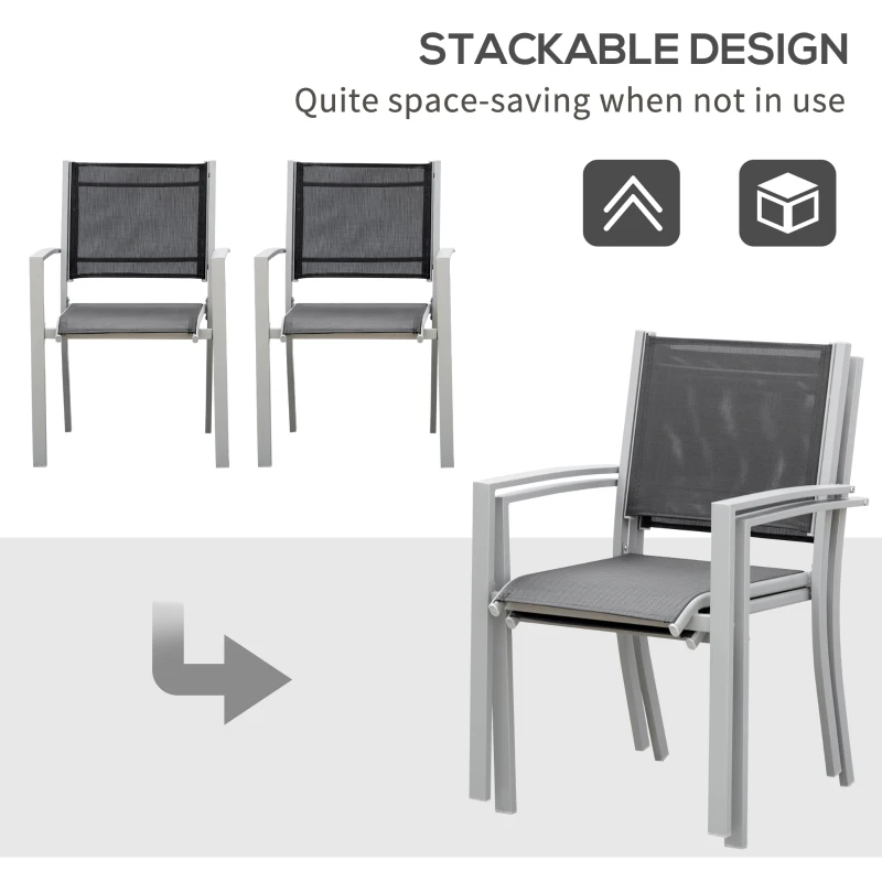 Outsunny Set of 2 Patio Dining Chair Outdoor Mesh Seat Heavy Duty Stackable Garden Bistro Chairs Yard Home Furniture Silver