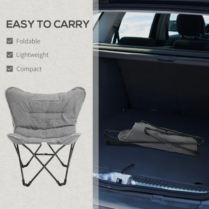 Outsunny Folding Camping Chair, Oversized Padded Lawn Chair w/ Steel Frame for Outdoor, Beach, Picnic, Hiking, Travel, Light Grey