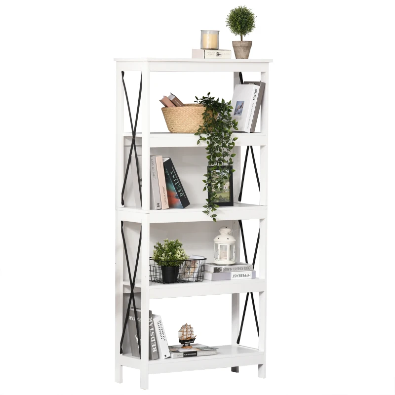 HOMCOM 4-Tier Bookcase, Display Shelf, Unit Storage Rack Organizer for Living Room, Office - White