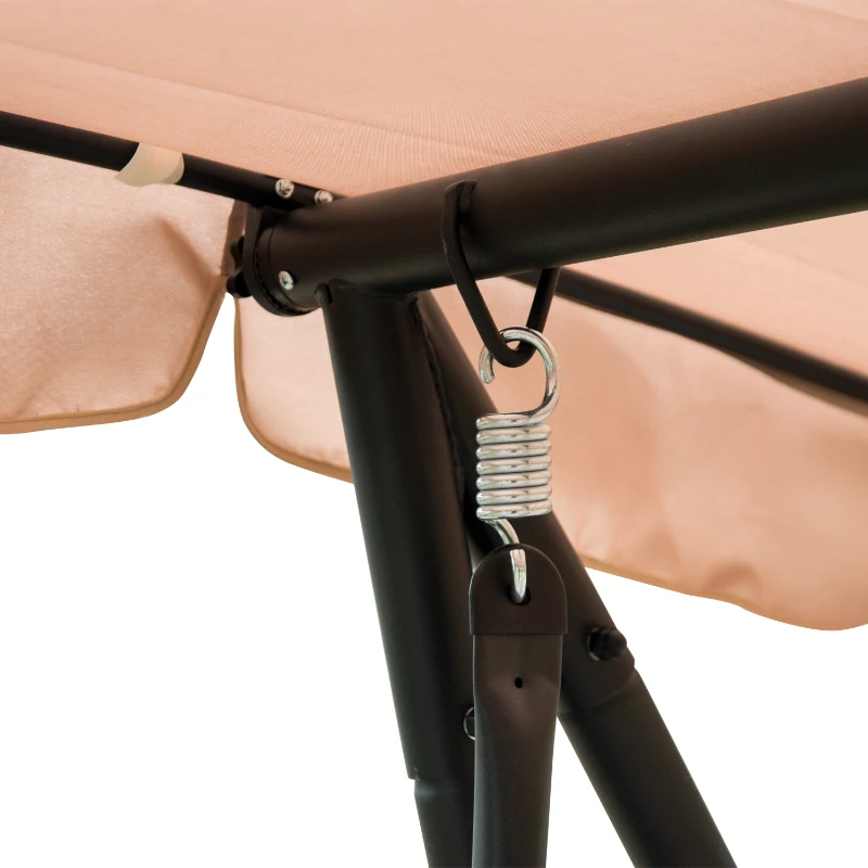 Outsunny 3-Seat Outdoor Patio Swing Chair, Converting Flat Bed, Canopy Swing with Adjustable Shade, Removable Cushions, Cup Holder, Light Brown