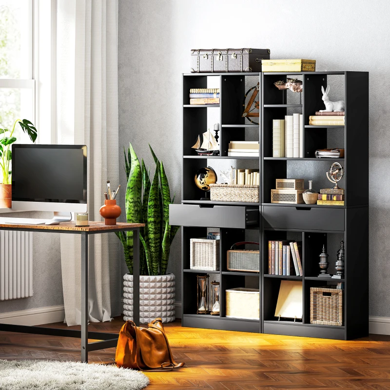 HOMCOM Tall Bookshelf with Drawer, Freestanding Bookcase for Bedroom, Living Room, Home Office, Black