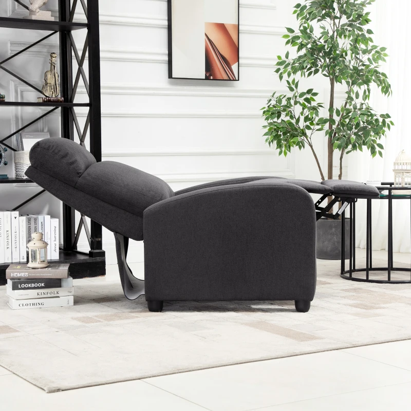 HOMCOM Fabric Recliner Armchair Manual Home Theater Seating Single Reclining Sofa Chair with Padded Seat for Living Room, Dark Grey