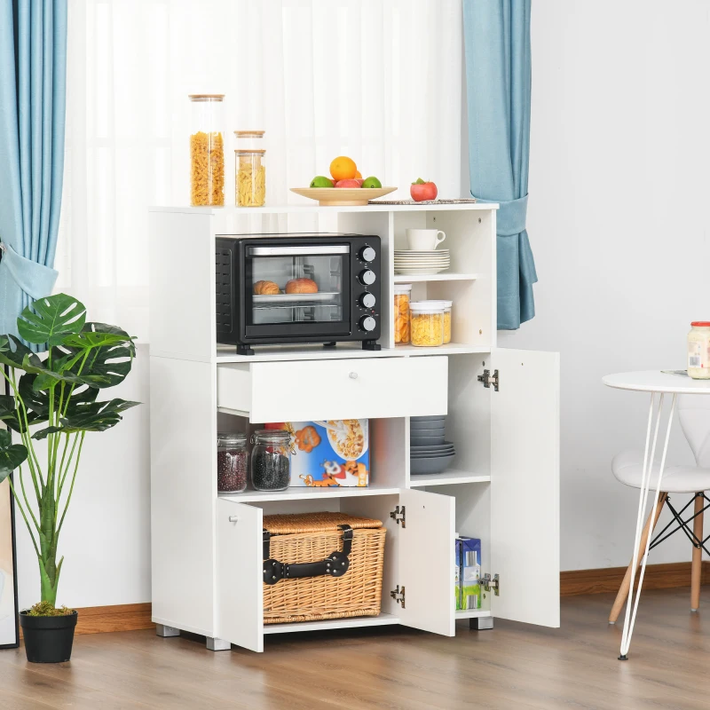 HOMCOM Compact Kitchen Pantry Cabinet Server Hutch Storage Buffet with Microwave Oven Stand Drawer and Shelves, White