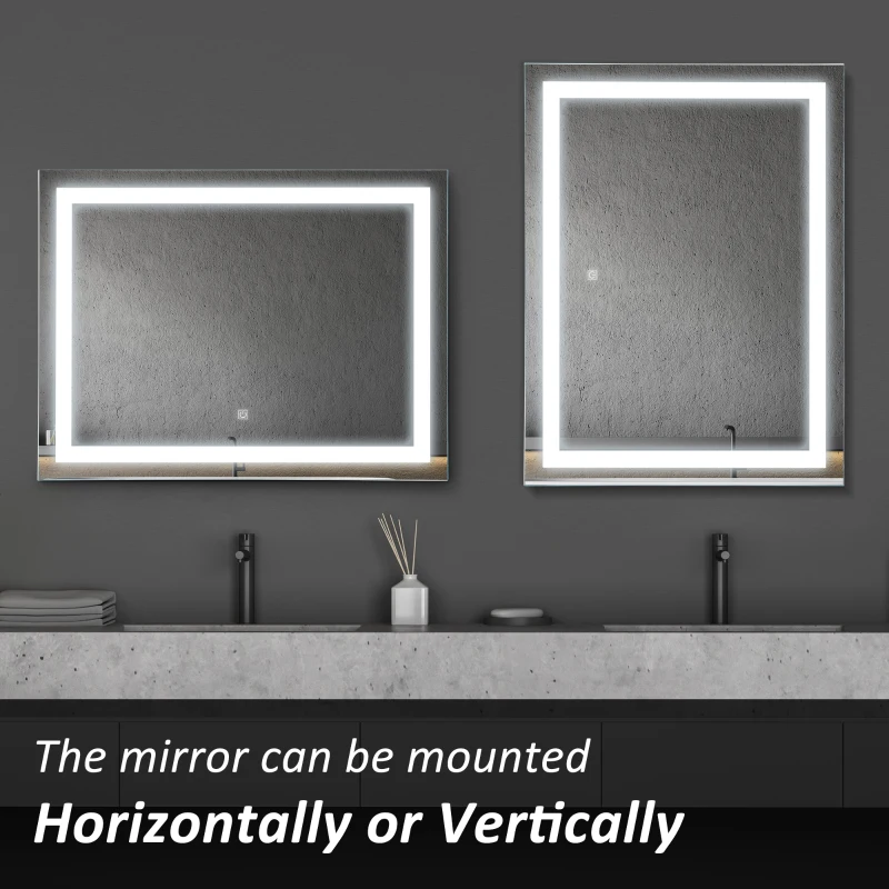 HOMCOM 24 x 32 Inch LED Bathroom Mirror Wall Mounted Vanity Lighted Illuminated Mirror with with Touch Switch, Vertical Outline LEDs