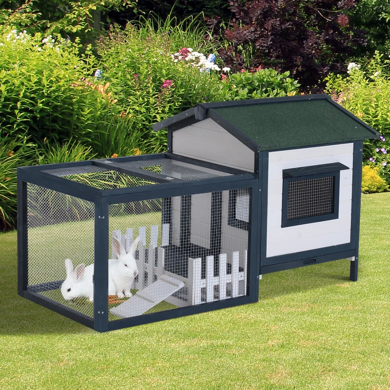 PawHut 59" x 31" x 33" Wooden Rabbit Hutch Bunny Cage Pet House Chicken Coop Poultry w/ Fence Run